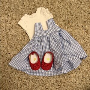 Handmade Dorothy Blue Gingham Doll Dress with Ruby Red Shoes